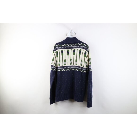 Vtg 90s Y2K Streetwear Mens Medium Crew Rowing Fair Isle Shawl Cardigan Sweater - Picture 11 of 13